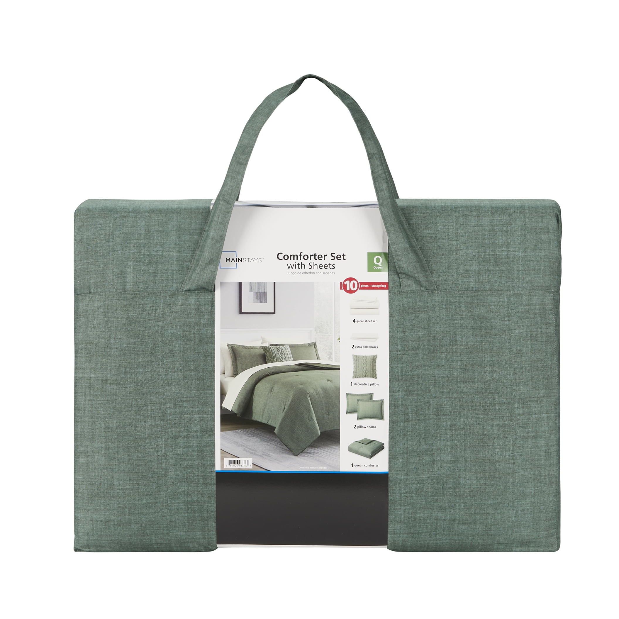 Mainstays 10 Piece Green Texture Bed in a Bag Comforter Set with Sheets, Queen  (图3) Mainstays 10 Piece Green Texture Bed in a Bag Comforter Set with Sheets, Queen  (图3)