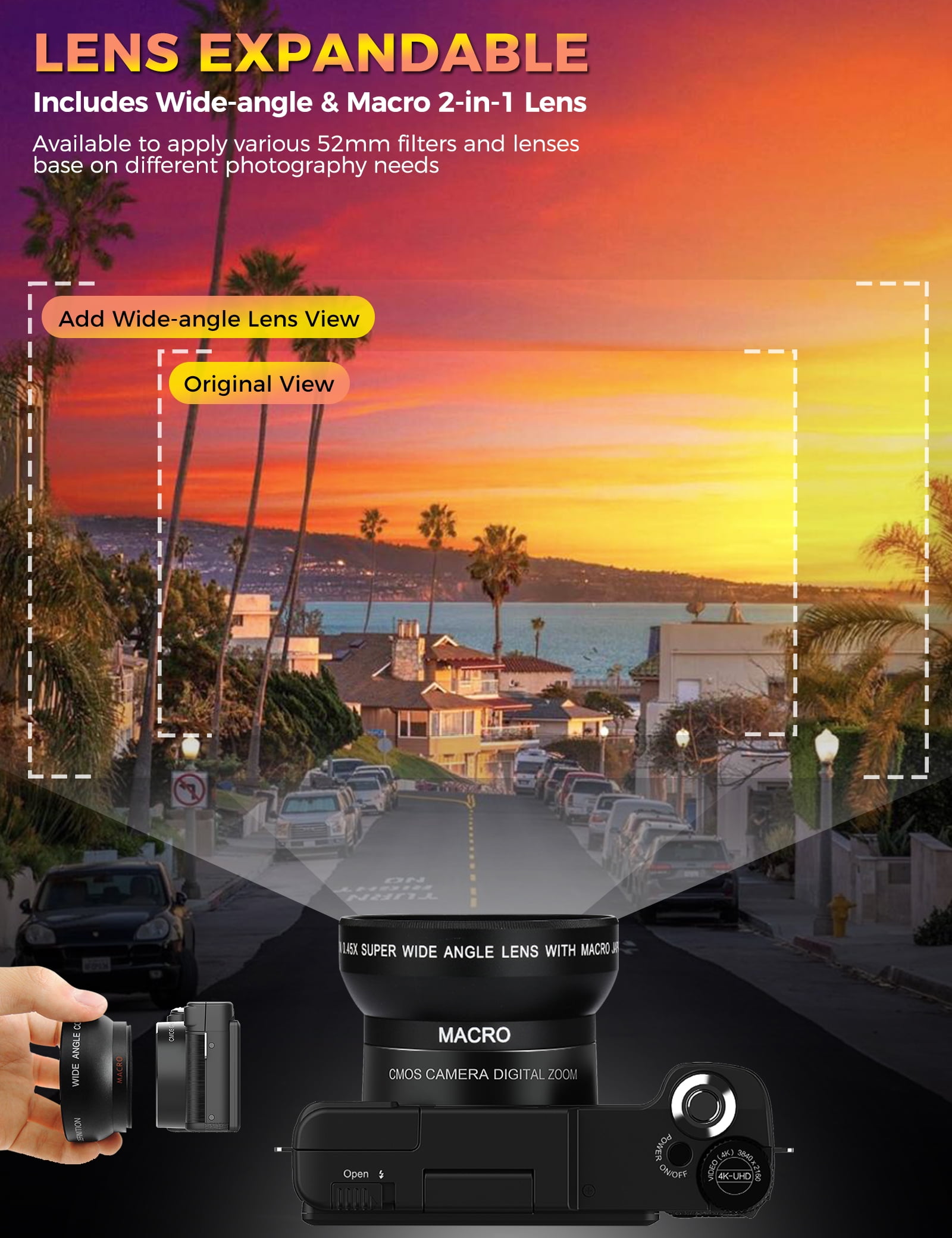 4K Digital Camera with Creator Accessory Kit 48MP Remote Control Vlogging for Vloggers Autofocus Flip Screen Photography Cameras with Tripod Grip, Wide-angle & Macro Lens, Mic