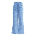 thumbnail image 3 of Women Sparkly Sequin Wide Leg Pants Shiny Elastic Drawstring Palazzo Pant Color Blue Size S, 3 of 5
