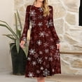 thumbnail image 5 of Women's Christmas Printed Fashionable Loose Round-Neck Dress for Casual Comfort and Holiday Festivities with Vintage Print,Wine,L, 5 of 5
