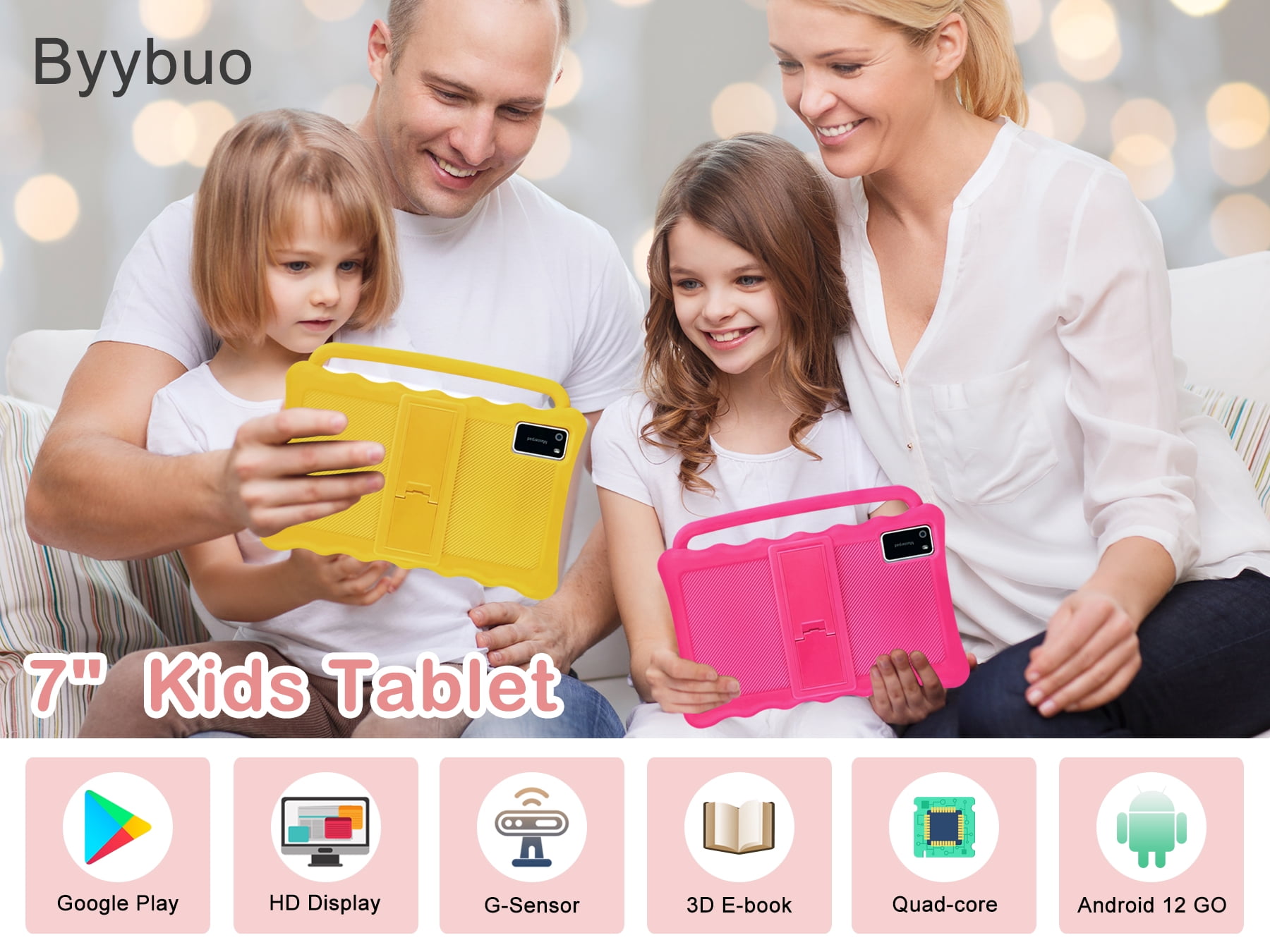 2024 BYYBUO K7 Kids Tablet,7 inch Android Tablet for Kids,2GB +32GB Storage,Toddler Tablet with Drop Protection Case and Eye Protection Screen, WIFI Bluetooth Gift for Kids (Dark blue)