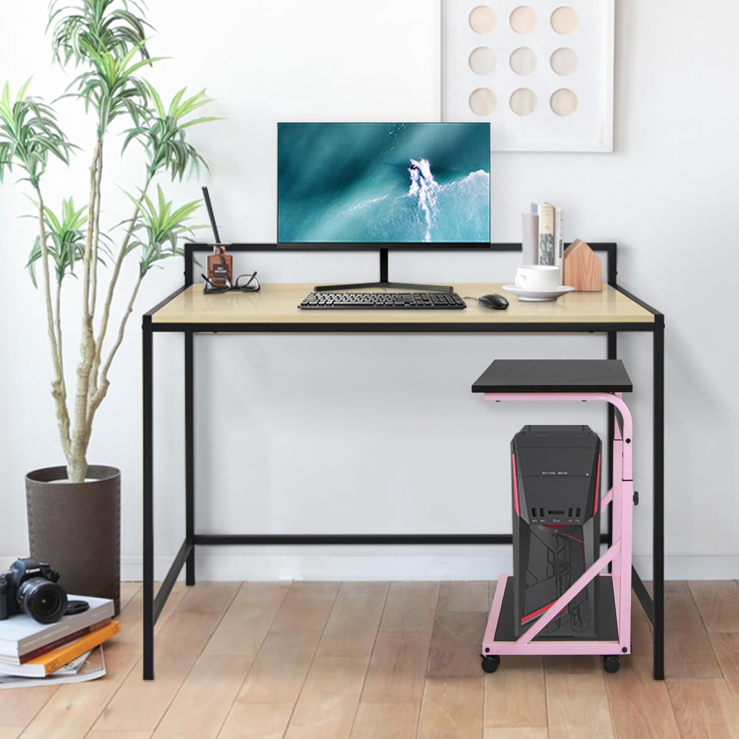 Computer Tower Stand, 2-Tier CPU Stand with Lockable Wheels, Adjustable Height PC Stand for Floor, Mobile PC Laptop Standing Table for Home Office (Black)