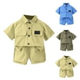 thumbnail image 3 of Ketyyh-chn99 Baby Clothes Boy Set Toddler Summer Outfit Cotton Linen Short Sleeve T-Shirt Top Pocket Shirt Short Set Khaki,6-12 Months, 3 of 5