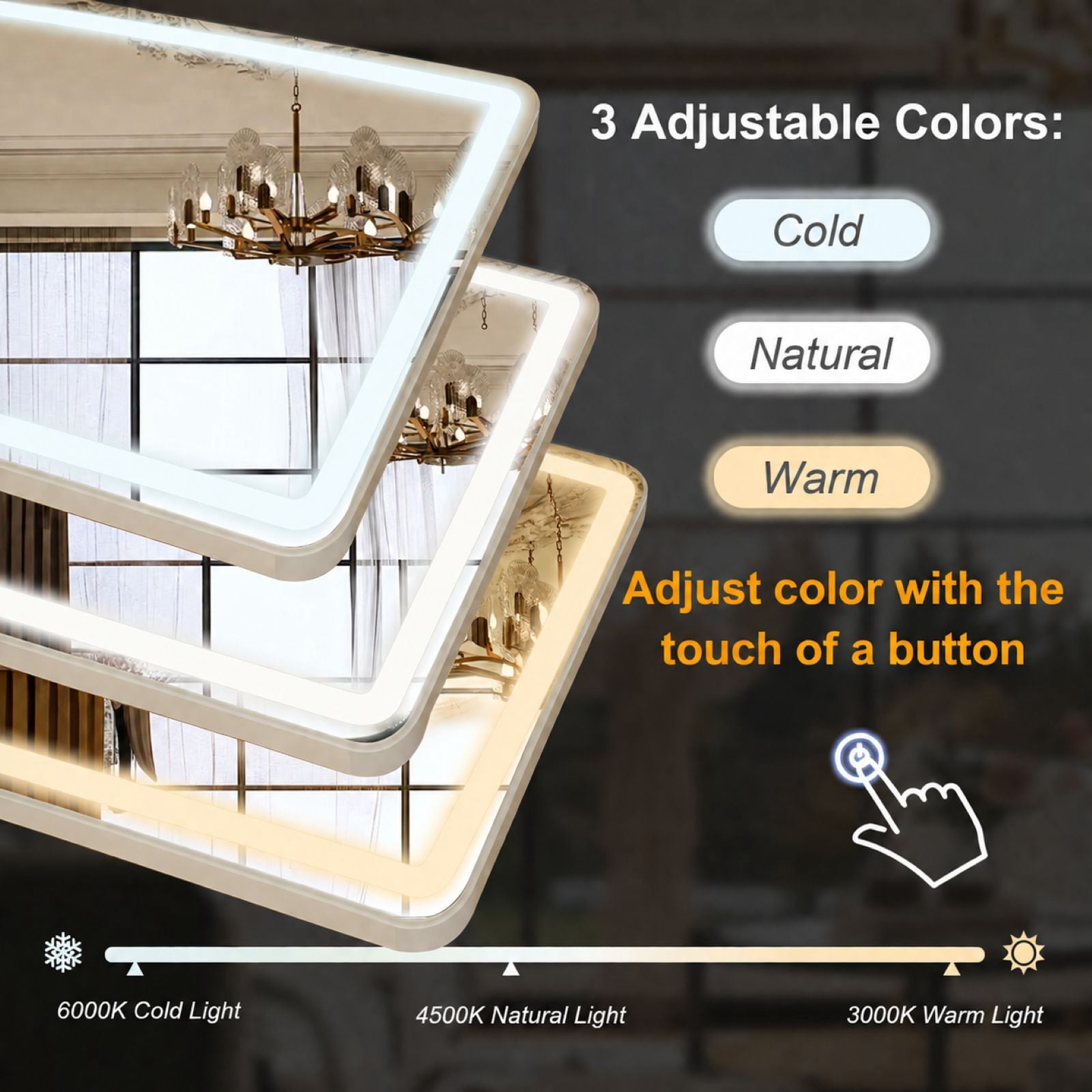 Easy4Home 71" x 30" LED Rectangular Full Length Mirror with Adjustable Lights Standing Mirror Wall Mounted, White