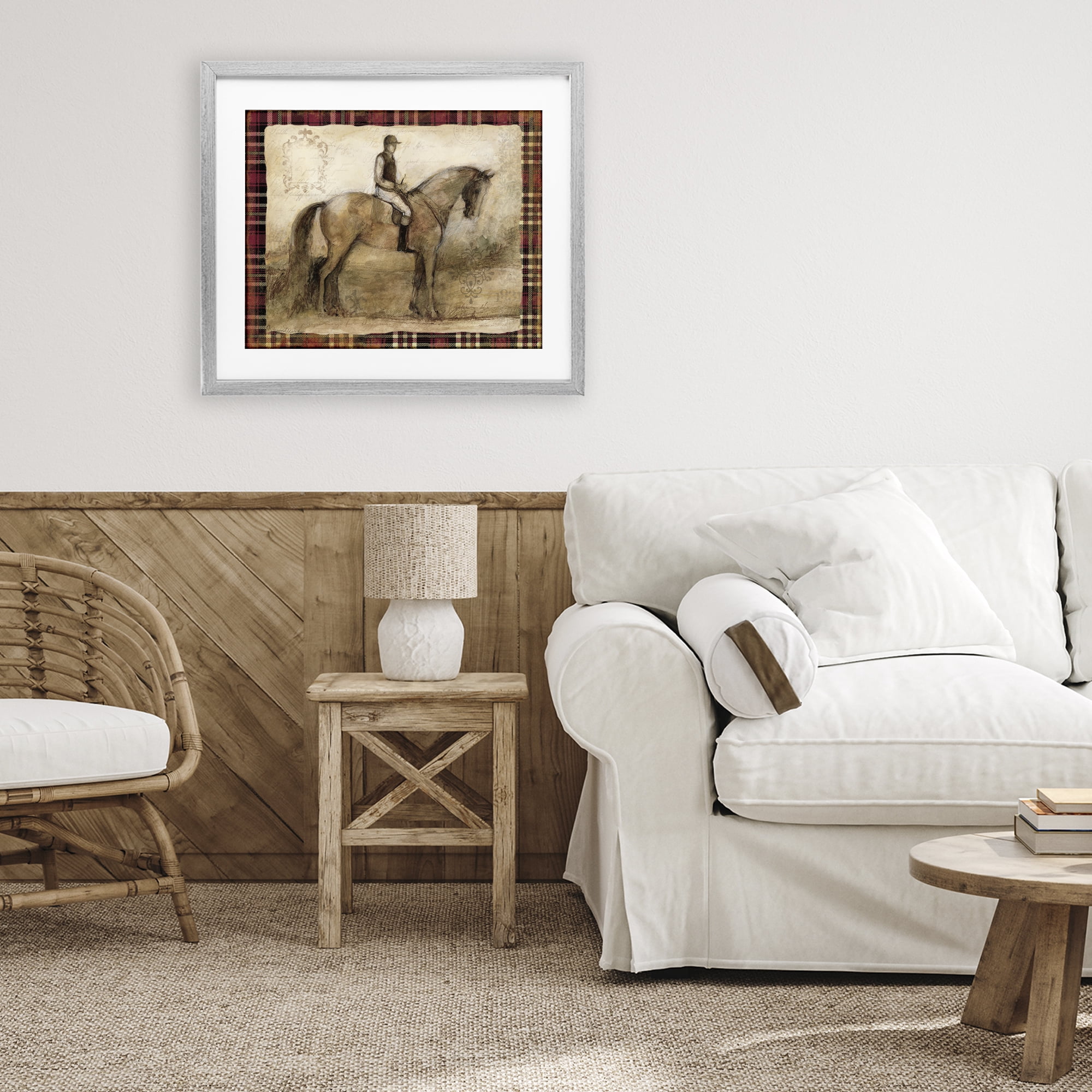 Stupell Industries Horse With Jockey & Plaid Gray Framed Print Under Glass, design by Susan Winget