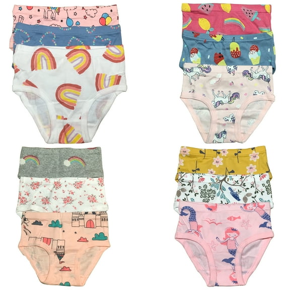 Adorable Essentials: B&Q's Trendy 12-Pack Cotton Briefs for Stylish Toddlers and Little Girls, Sizes 2T-7T