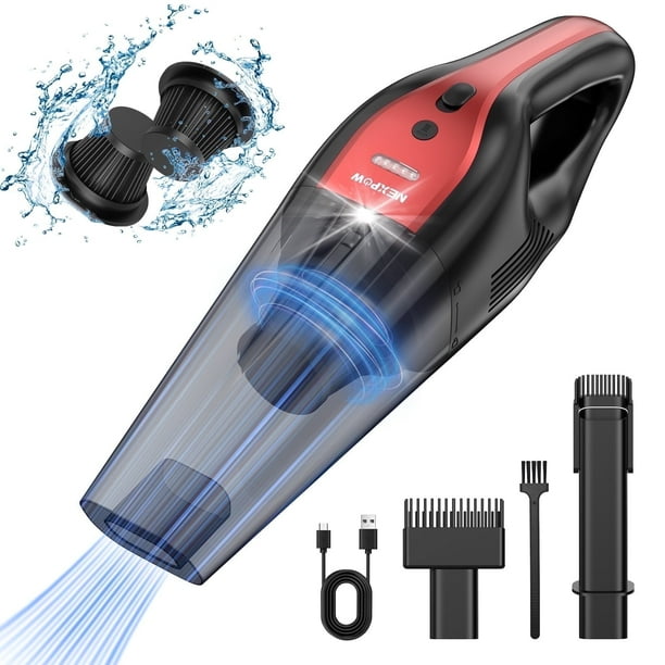 Aspiradora de Mano Inalámbrica NEXPOW, Aspiradora Portatil para Carro Recargable de 10,000 PA con Depósito de 800 ml y Luz LED, para Coche, Hogar y Mucho Más