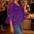 thumbnail image 4 of IUYRTFE Women's V-Neck Mesh Split Sleeve Top Glitter Party Blouse Loose Fit Evening Wear, 4 of 7