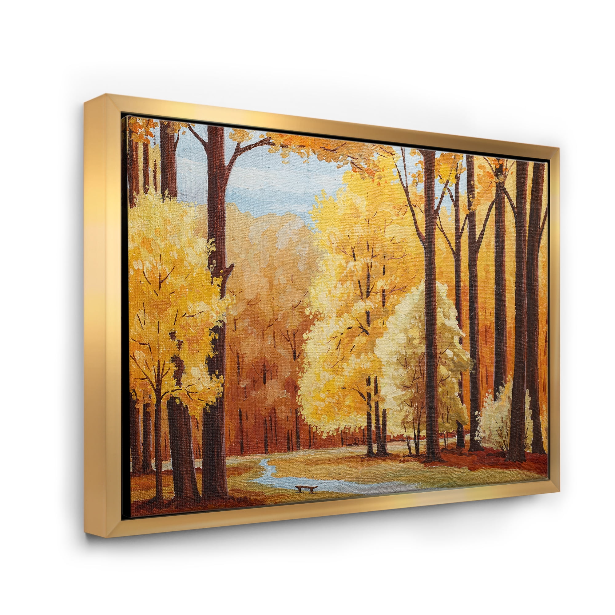 Designart 'Orange Autumn Trees At Sunrise' Farmhouse Framed Canvas Wall Art Print