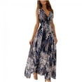 thumbnail image 1 of Vestidos largos de verano Bidobibo para mujer, vestidos de playa con estampado tropical, cuello en V, sin mangas, cintura alta, con cordones, vestido largo fluido, vestido de verano para vacaciones, 1 of 8