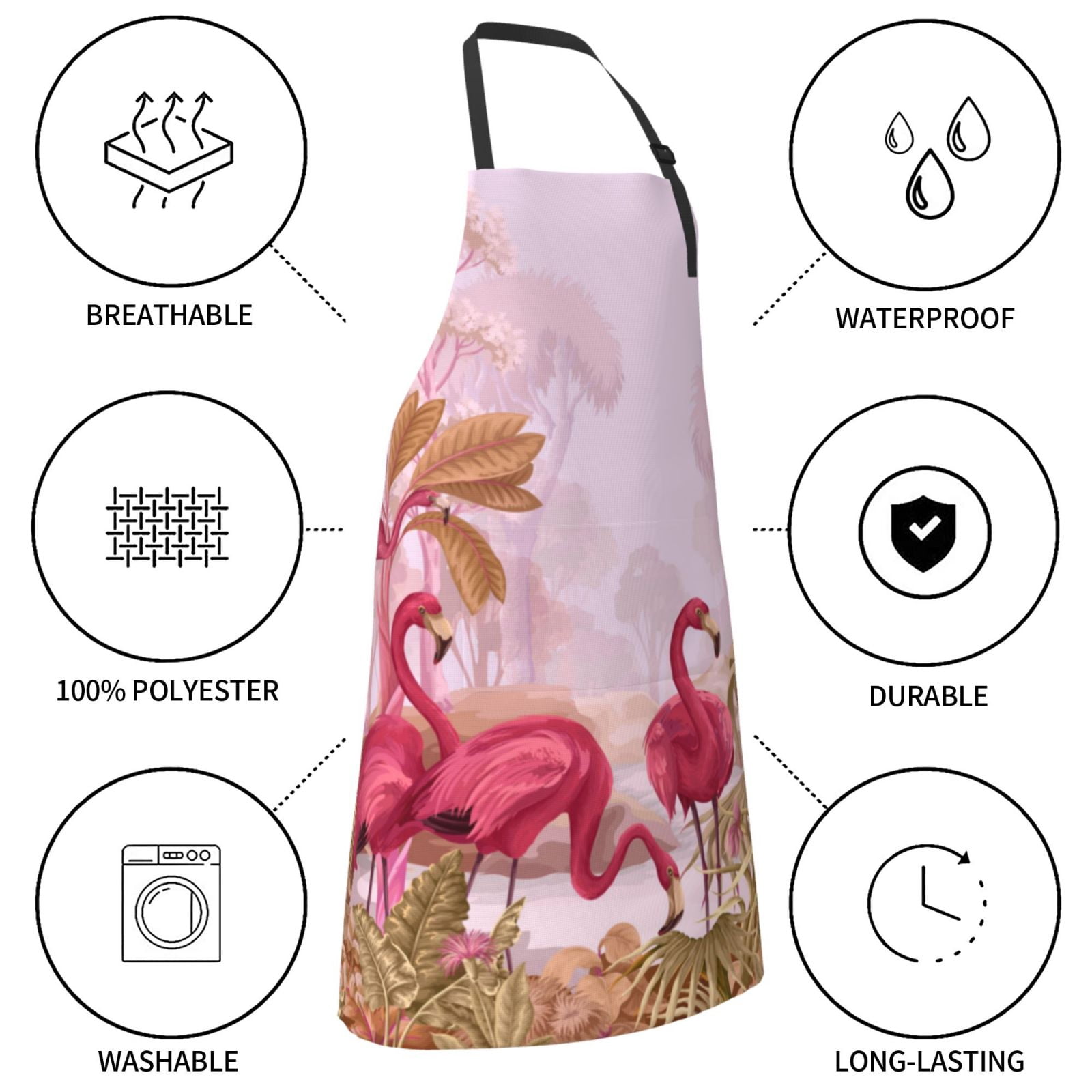 Kdxio Flamingos In The Tropical Forest Apron with Pockets Adjustable Kitchen Aprons for Men Women Waterproof Aprons for Cooking,Drawing,Crafting, Baking Household Cleaning