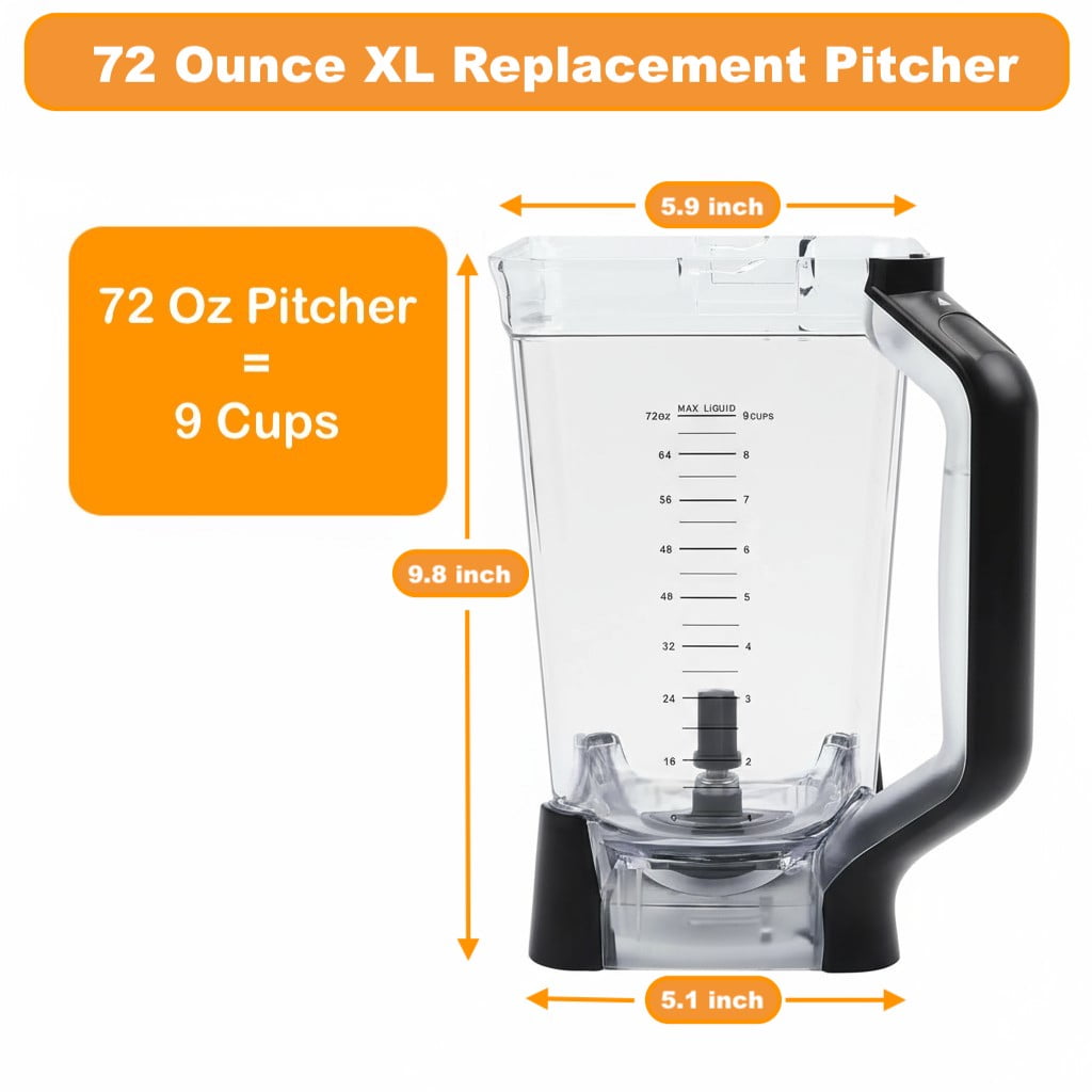 Replacement 72 Oz Large XL Blending Pitcher Compatible with Ninja BL610, BL710WM, BL710WMC, CO610B, CO650B, CT610, 72 Ounce