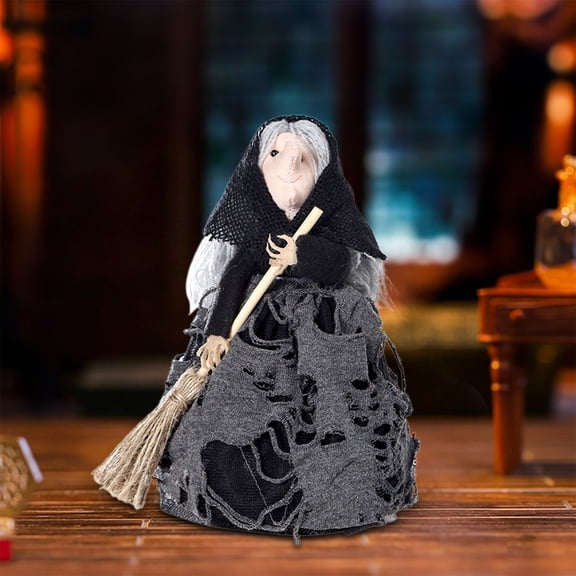 Kitchen Witch Doll,6.5 inch Handmade Witch with Broom,Vintage Folk Home Decor for Kitchen Halloween Ornament