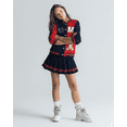 thumbnail image 2 of PureChapter Girls Clothes Cartoon Bear Letter Print Color Block Varsity Jacket & Striped Pleated Skirt 2 Piece Outfits for 7-14, 2 of 5