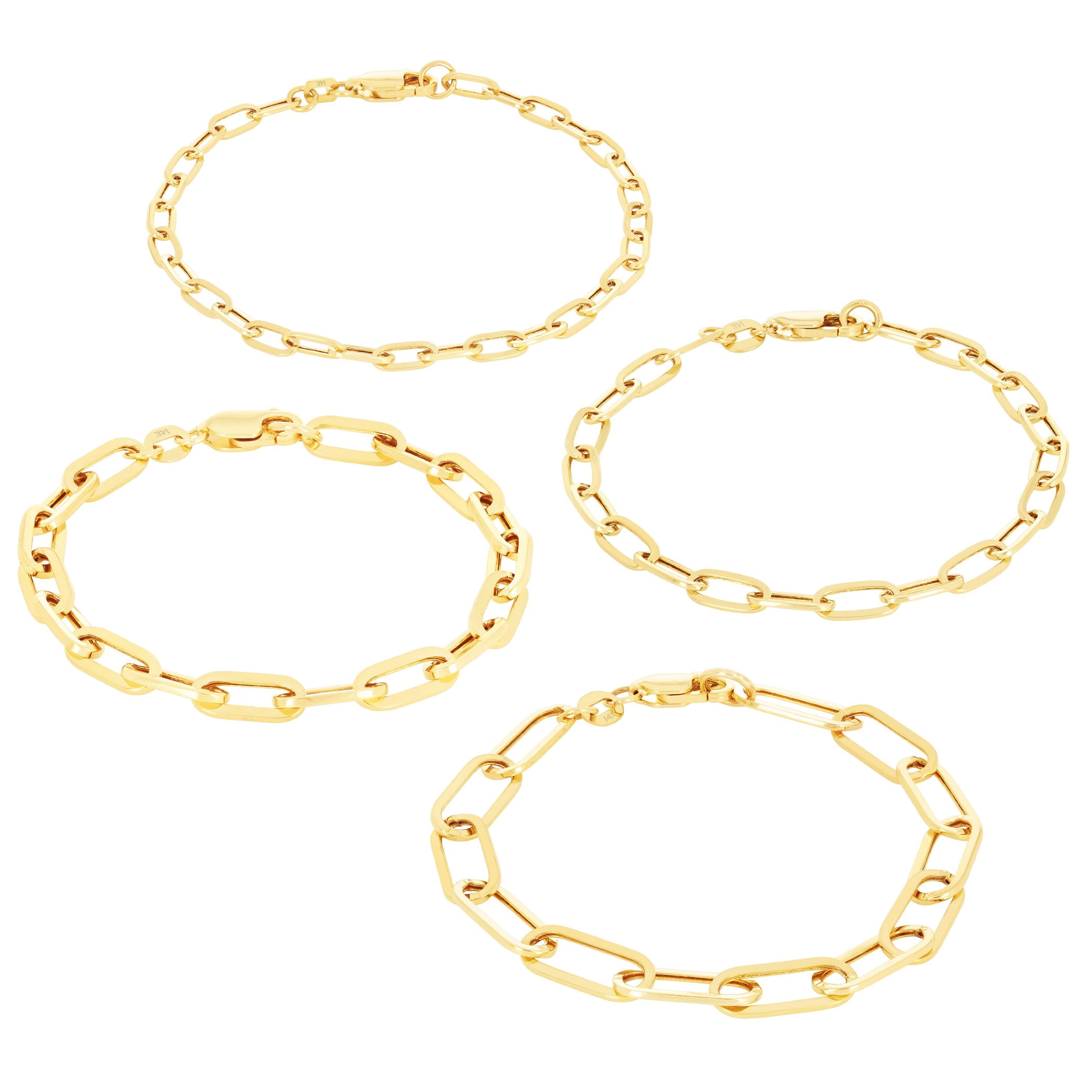 Nuragold 14K Real Yellow Gold Paperclip Chain Elongated Cable Link Bracelet 7"-8" (2mm-7mm) Italian Jewelry for Men & Women
