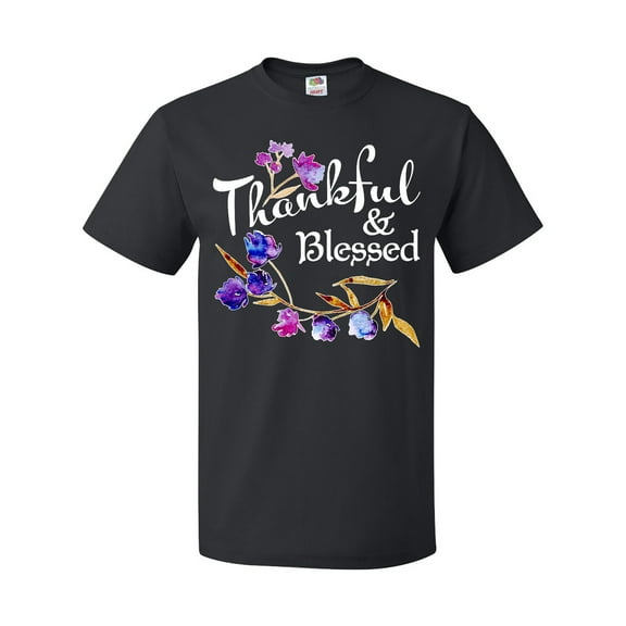 Inktastic Thankful and Blessed Inspirational Saying with Flowers T-Shirt