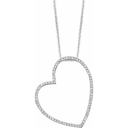 0.34 Carat T.W. Diamond Sterling Silver Large Stackable Sideways Heart Pendant