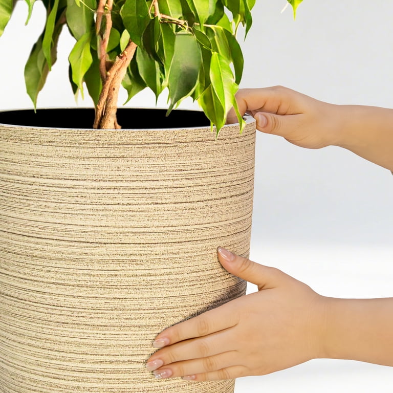 2-Pack 21-Inch Tall Ribbed Plant Pots with Drainage photo 4