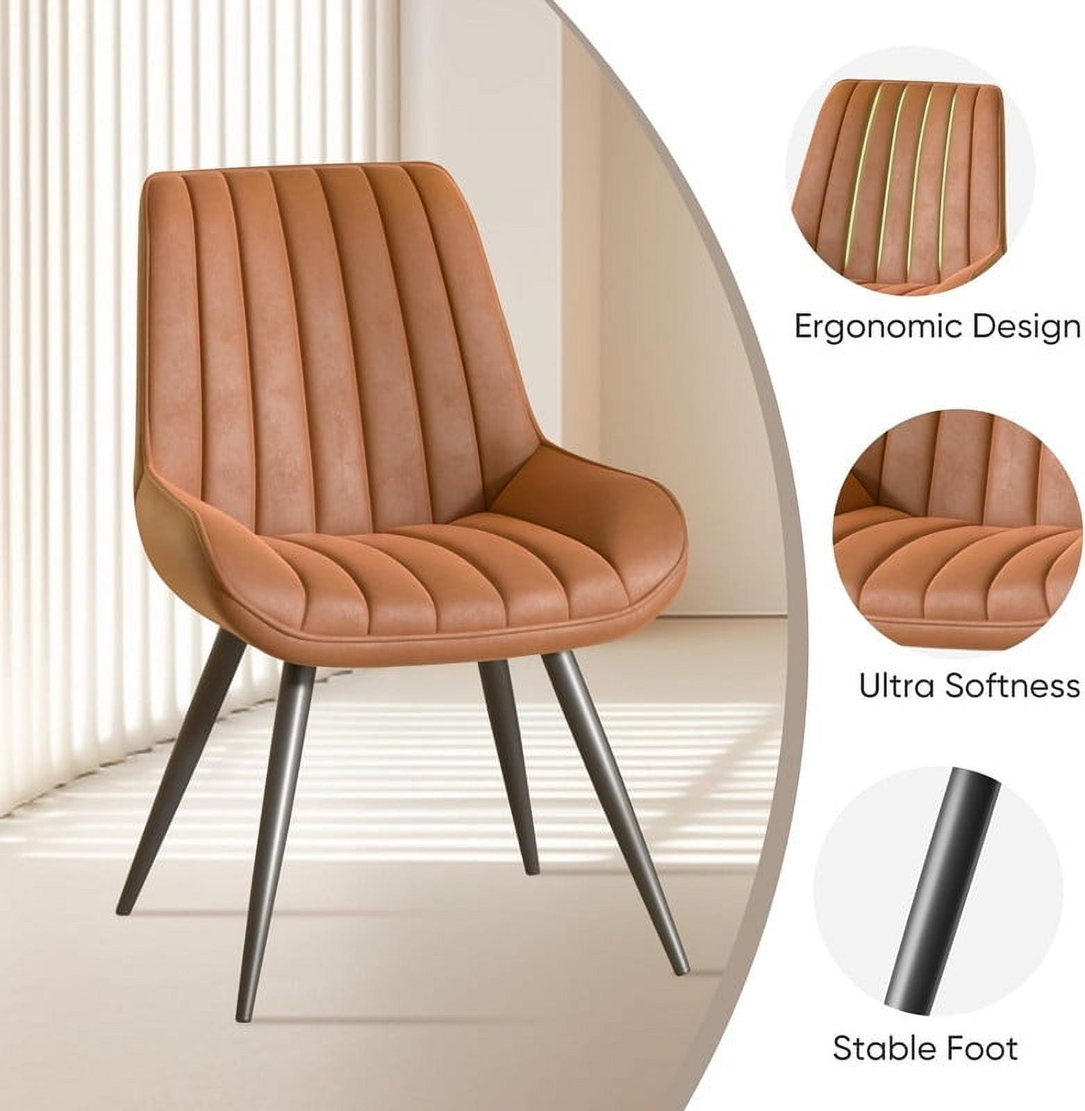 Hawsaiy Modern Upholstered Dining Chairs Set of 4, Comfy Kitchen Side Chairs with Thick Cushions & Metal Legs, Brown