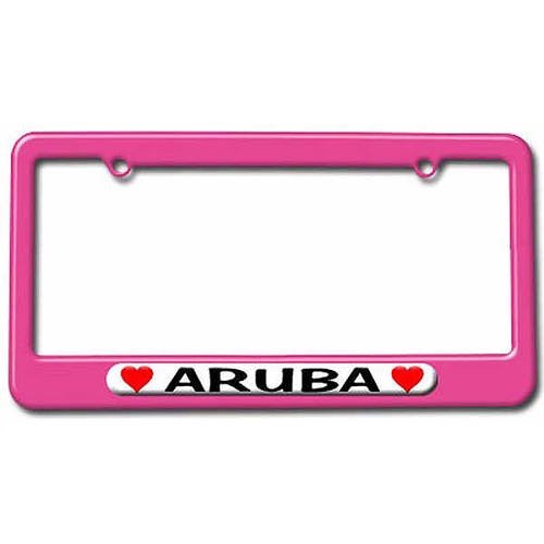 Aruba Love with Hearts License Plate Tag Frame, Multiple Colors