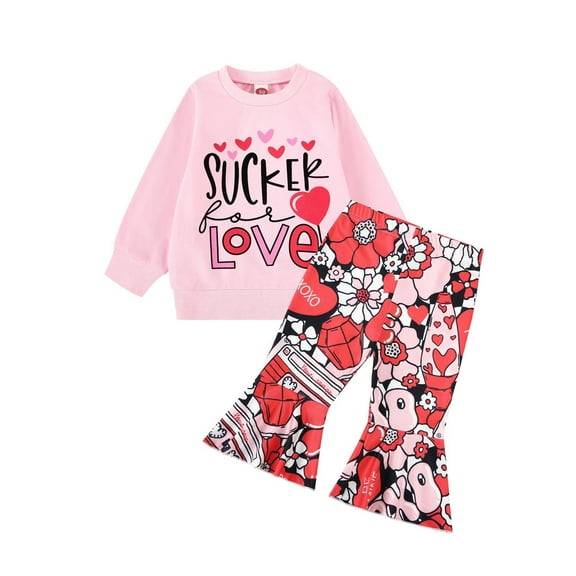 GUNIA Girls Valentines Outfit 2Pcs Baby Boys Toddlers Clothes Short Sleeve Tops Pants Set Kids For Valentine'S Day Pink 3-4 Years