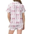 thumbnail image 3 of Hiiyo Big Girls Pajama Set Bow Prints Short Sleeve Button Shirt Shorts Sleepwear Sets, 3 of 4