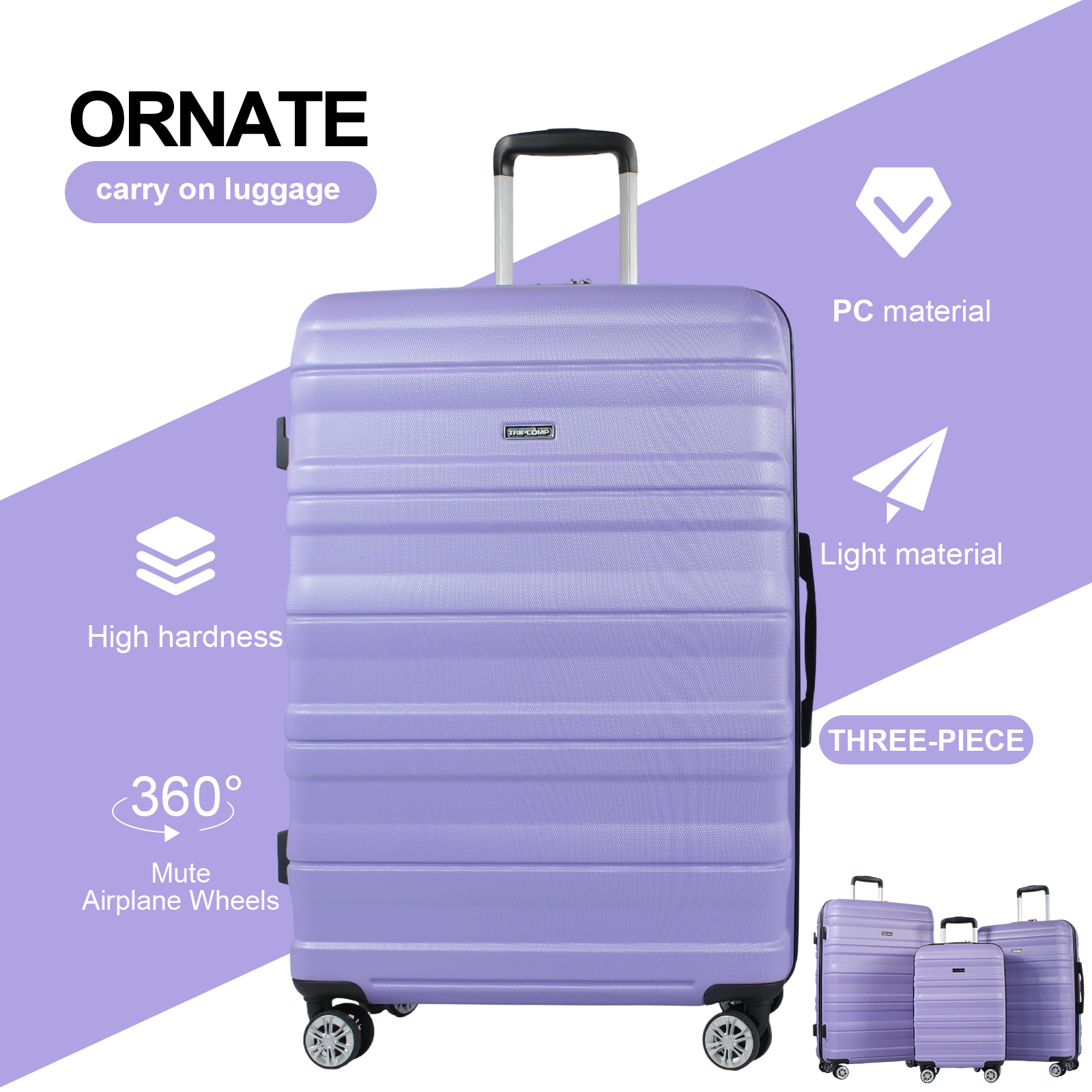 TRIPCOMP 3-Piece Hardside Luggage Set, Purple photo 4