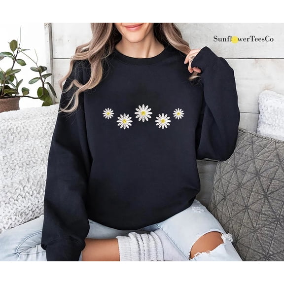 Cute Daisies Embroidered Sweatshirt,Embroidered Floral Daisy Sweater,Spring Sweatshirt,Botanical Sweatshirt,Plant Sweatshirt,Embroidery Gift