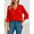 thumbnail image 4 of Sherrylily Womens Business Casual Summer Long Sleeve Silk Button Down V Neck Chiffon Blouse, 4 of 5