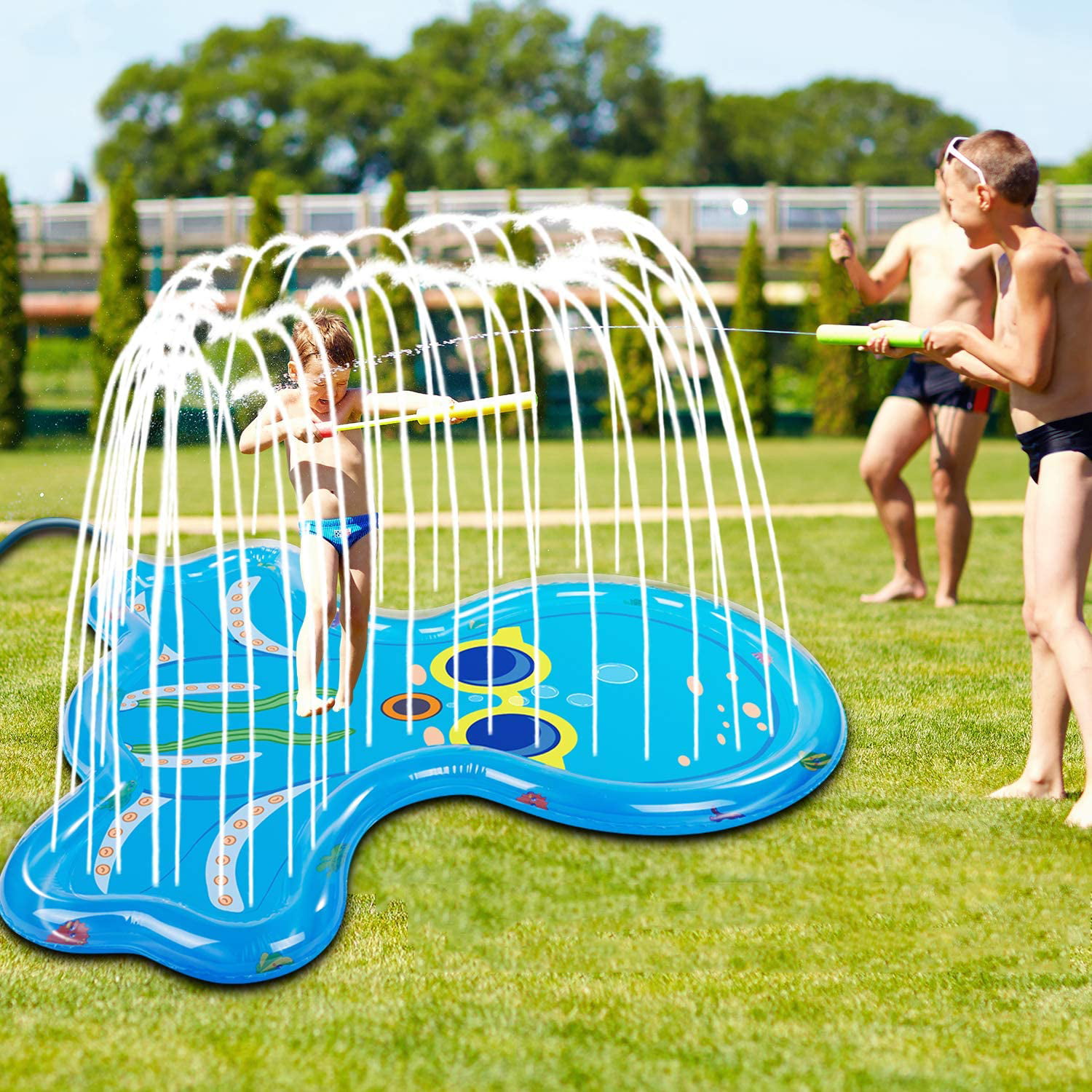 Blue BATTOP Splash Play Mat 68in-Diameter Outdoor Water Play Sprinklers Summer Fun Backyard Play for Infants Toddlers and Kids