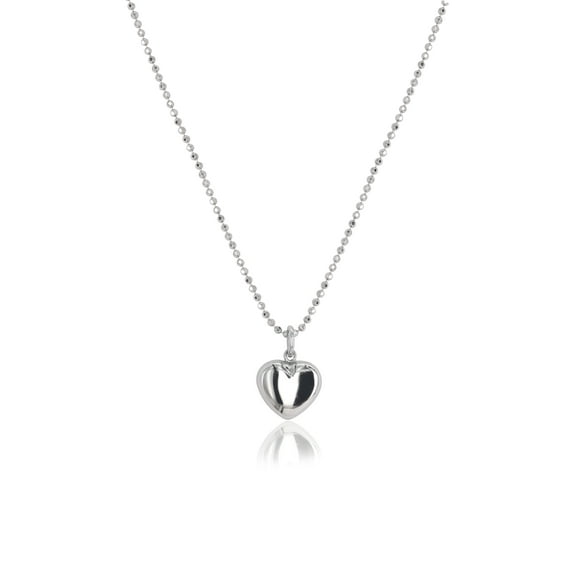 Brilliance Fine Jewelry Sterling Silver Rhodium Plated Puff Heart on Beaded Chain Necklace, 16" 2"