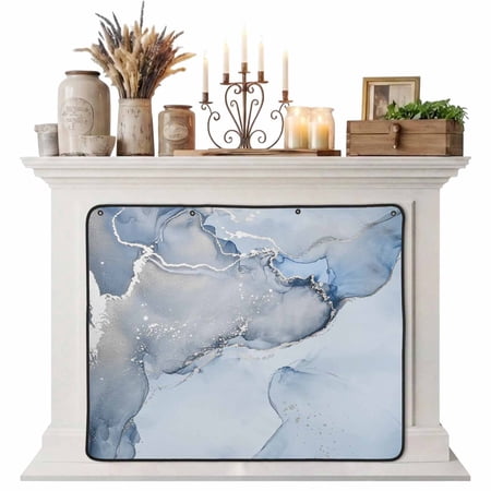Marble Blue Magnetic Fireplace Cover Fireplace Draft Blocker Modern Abstract Ink Painting Luxury Fireplaces Blanket for Heat Loss/Cold Air Fireplaces Draft Stopper Cover for Inside 36 x27