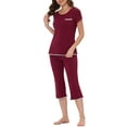 thumbnail image 4 of INSPIRE CHIC Women's Sleepwear Pajama Set Nightwear Round Neck Loungewear with Capri Pants XS Red, 4 of 6