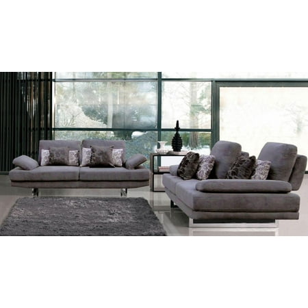Light Grey Microfiber Fabric Sofa And Loveseat Set 2pcs