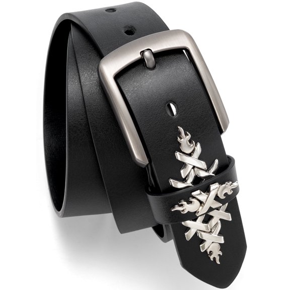 Maikun Men's Belts Black Punk Belts with X & Flame Metal Rivet for Casual Belts
