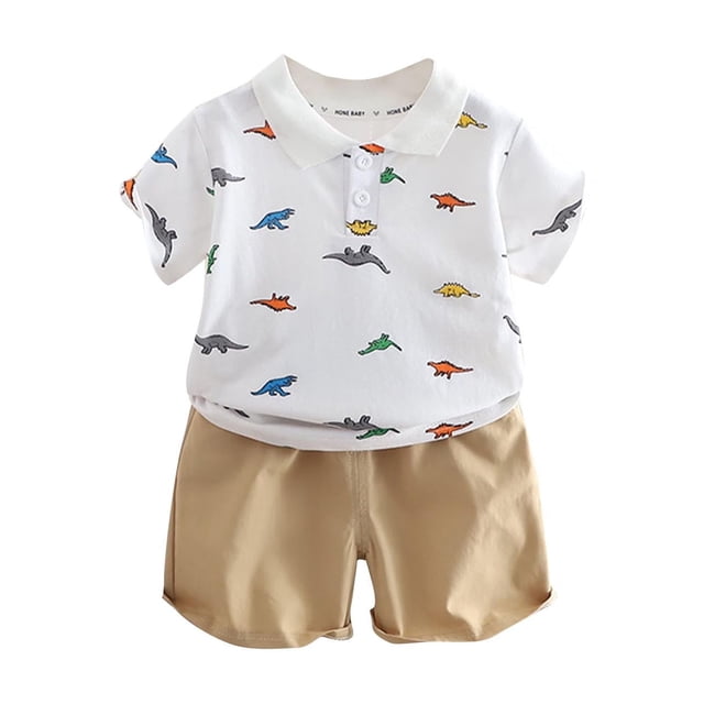 Odeerbi 1-7 Años Niño Niña Conjunto de Verano Camisa de Manga Corta de Algodón Dinosaurio Pantalón Corto Conjunto de Dos Piezas Estilo Escolar