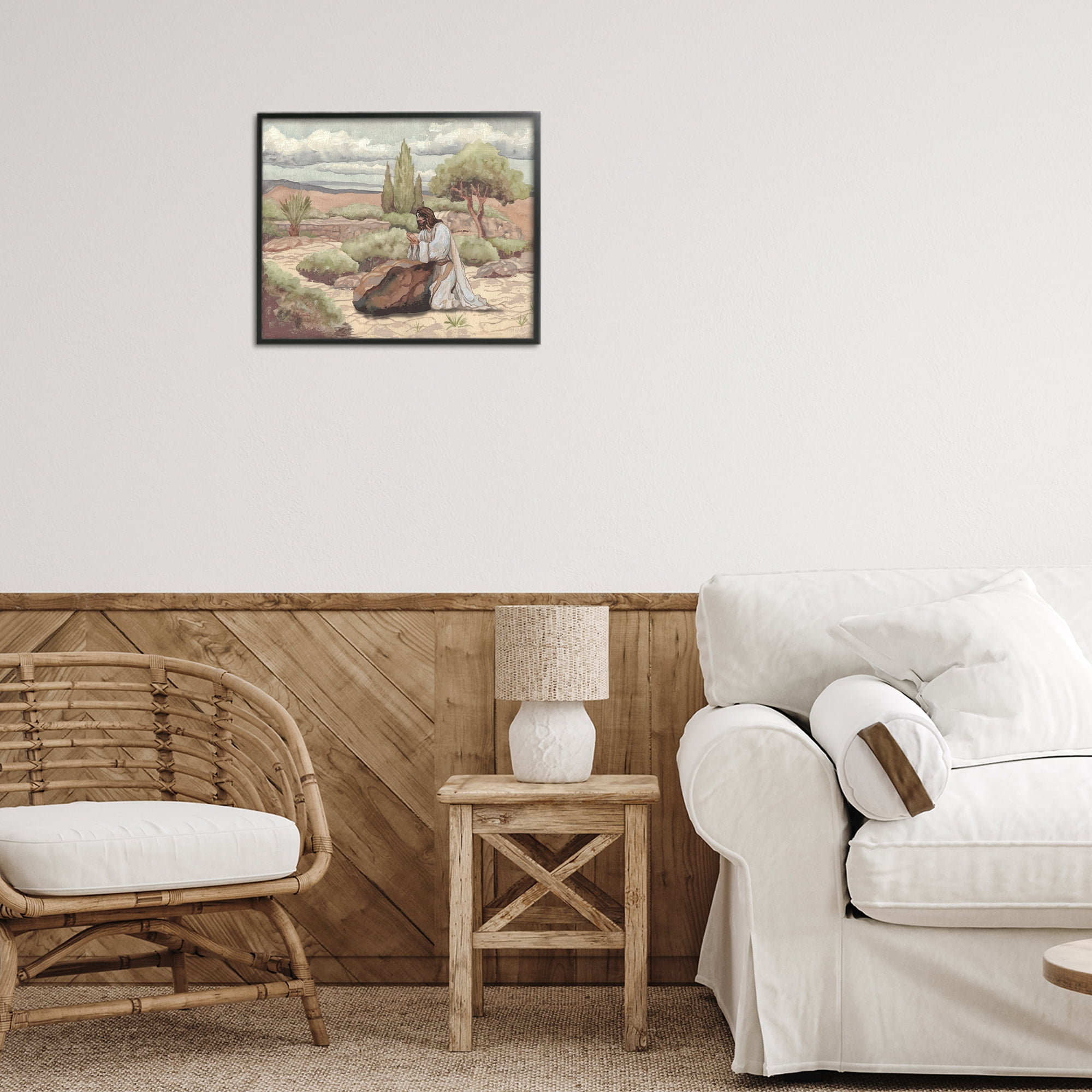 Stupell Industries Jesus Praying Countryside Black Framed Giclee Art, design by Elizabeth Medley
