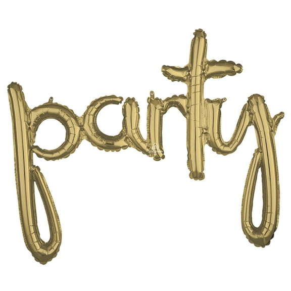 39 inch Script Phrase "Party" White Gold (Air-Fill Only) Foil Mylar Balloon - Party Supplies Decorations