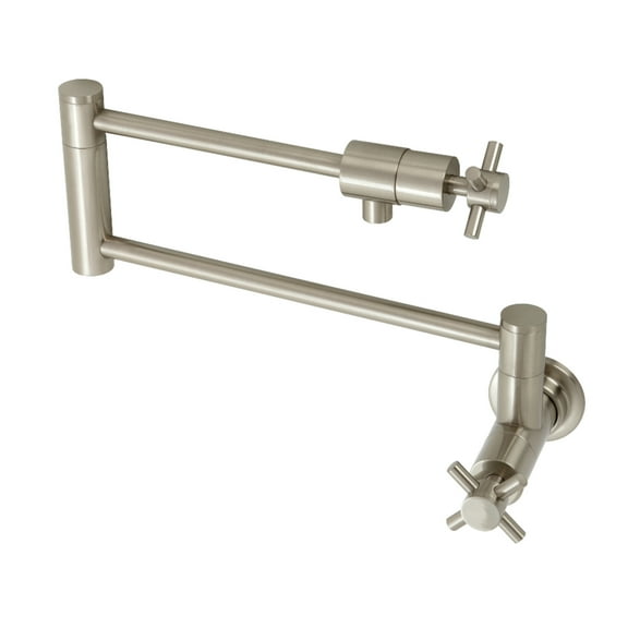 Kingston Brass KS4108DX Concord Two-Handle 1-Hole Wall Mount Pot Filler Faucet in Brushed Nickel