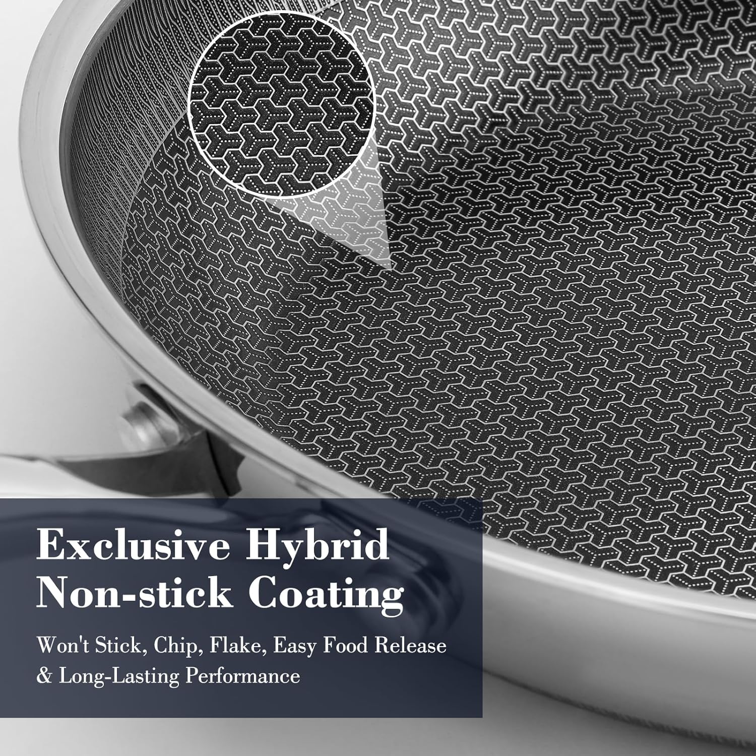 12 Inch Hybrid Non Stick Frying Pan Stainless Steel Skillet with Glass Lid PFOA-Free Cookware