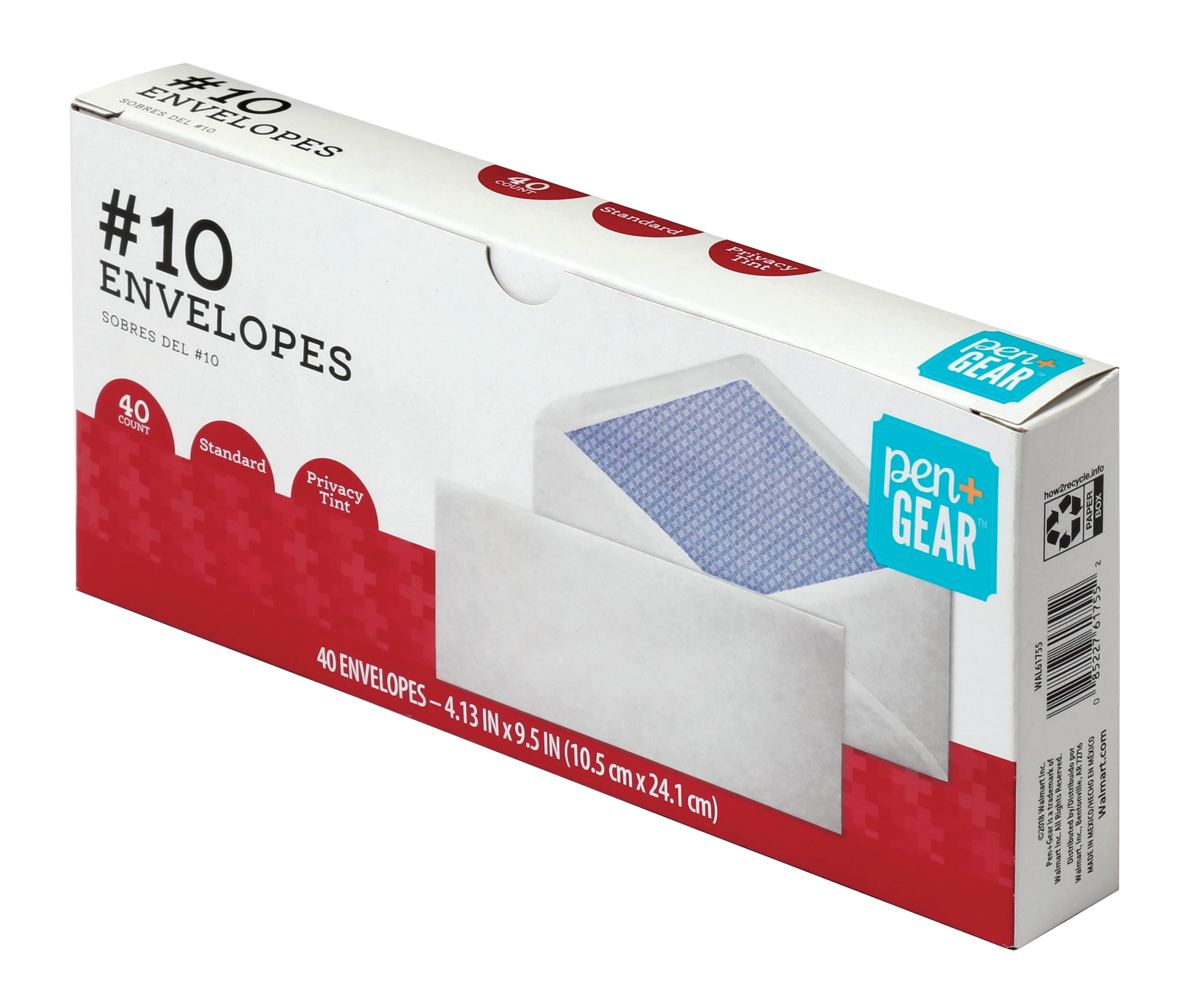 PEN+GEAR Business Envelopes, Size #10 (4-1/8 in. x 9-1/2 in.), Security Tinted, Solid White Pattern, 40-Count
