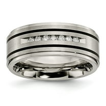 Grey Titanium Ring Band Wedding Black Diamond Round