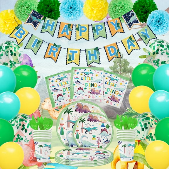 Archome Watercolor Dinosaur Party Supply Set, 137 Pcs, Eco-Friendly Paper, Multicolor, for Boys