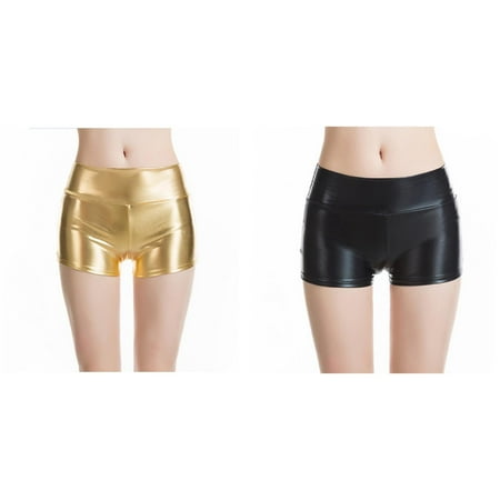 2-Pack Women Solid Bare Imitation Leather Lingerie Pants Slim Short Pants Knee Length Shorts Women Womens Long Swim Shorts Yoga Shorts Women Jumpsuits for Women Casual Short Womens Track