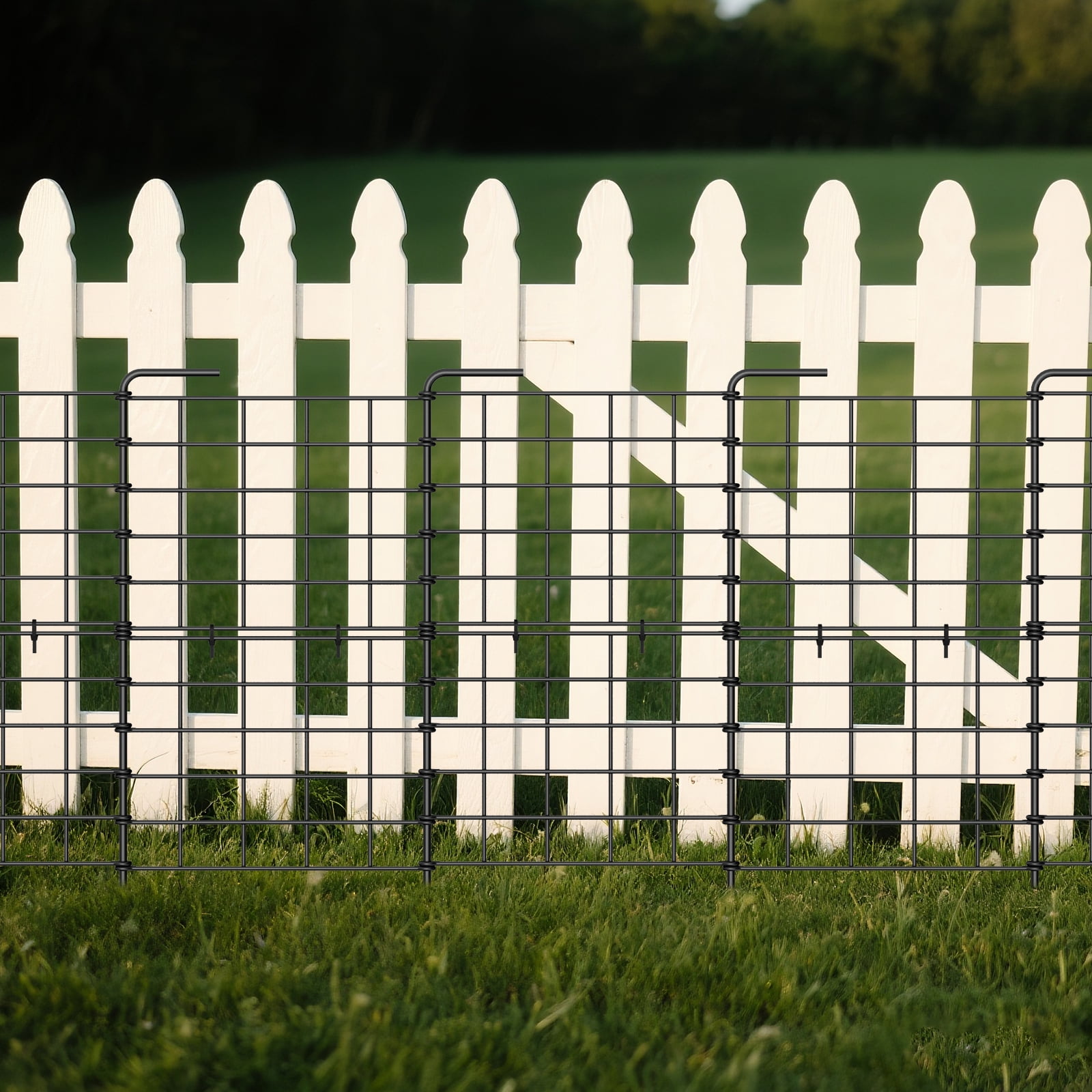 16 Pack Decorative Garden Fence, 24 Inch Tall Metal Picket Fence Panels, Wire Border Folding Fences Flower Bed Fencing Barrier, Decorative Animal Barrier for Dogs, Black