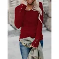thumbnail image 4 of Camiseta de manga larga con empalme de botones para mujer, camisetas de tendencia informales cómodas, Tops de cuello redondo para mujer, Otoño e Invierno, 4 of 4