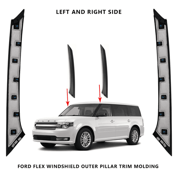 Flexline Windshield Outer Pillar Trim Molding Pair  Fits 20092019 Ford Flex  Gloss Black, Driver & Passenger Side (Left & Right)