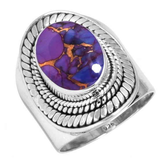 925 Sterling Silver Ring For Women - Girls Copper Purple Turquoise Gemstone Silver Ring Size 8 Hand Made Silver Ring Size 8 Birthday Gift For Women 925 Silver Gemstone Jewelry
