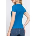 thumbnail image 3 of Women's Casual Short Sleeve Solid V-Neck W/Pocket Rib Top, 3 of 4