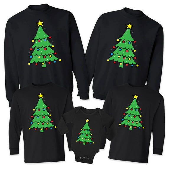Matching Family Merry Christmas Sweaters - Xmas Tree Family Christmas Sweatshirt - Mom Dad Kid Baby Christmas 2020 Outfits